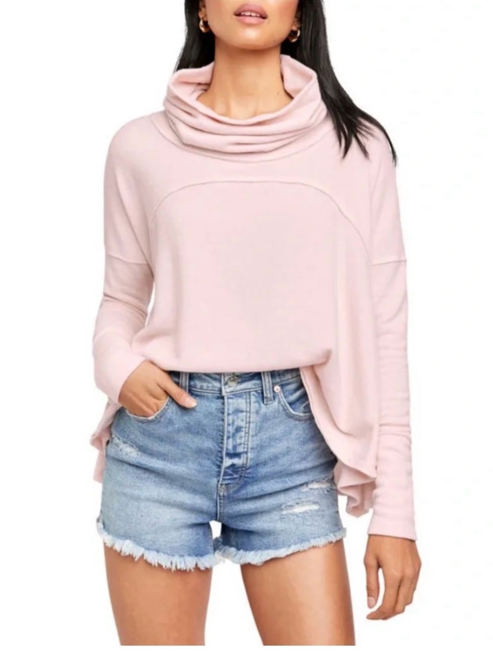 We The Free Cozy Time Funnel Neck Top by Free People oversized lightweight Sz S - Picture 2 of 9